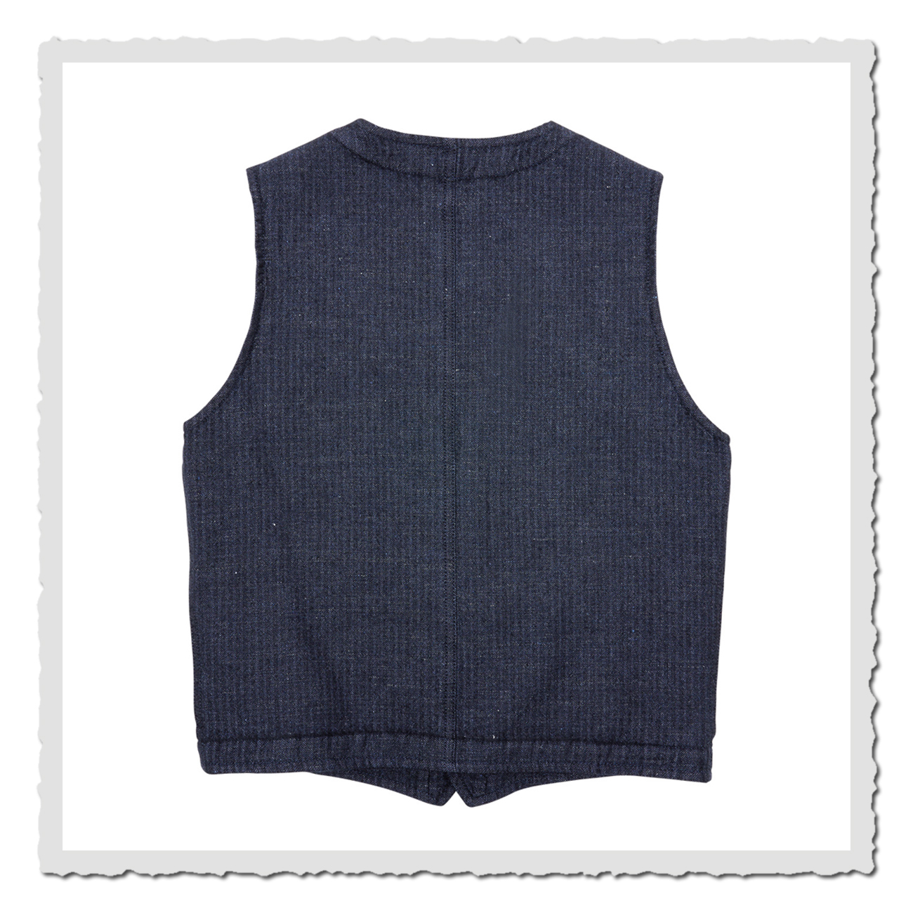 Rückenansicht Workwear-Weste Owen Blue von Pike Brothers im klassischen Vintage-Stil